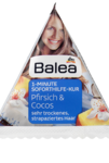 Balea 1 Minute Soforthilfe-Kur Pfirsich & Cocos - 1 минутная маска с экстрактом персик+кокос для сухих и поврежденных волос (Германия) 25 мл.